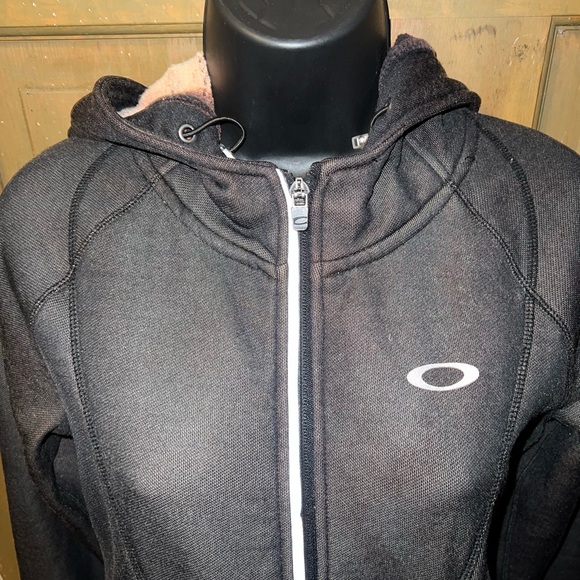 Oakley Black Long Sleeve Ski Snowboard Active Silver Zip Up Hooded Jacket Size S - Picture 7 of 11